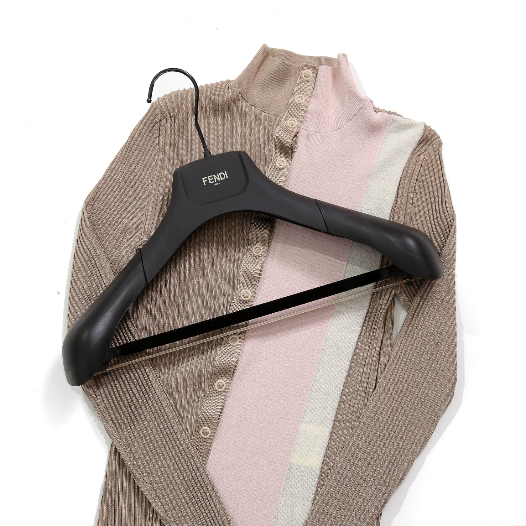 FENDI フェンディ / 美品 2018 カラーブロックモチーフ シルクニット マキシ丈 ワンピース / size 38 (BEIGE)