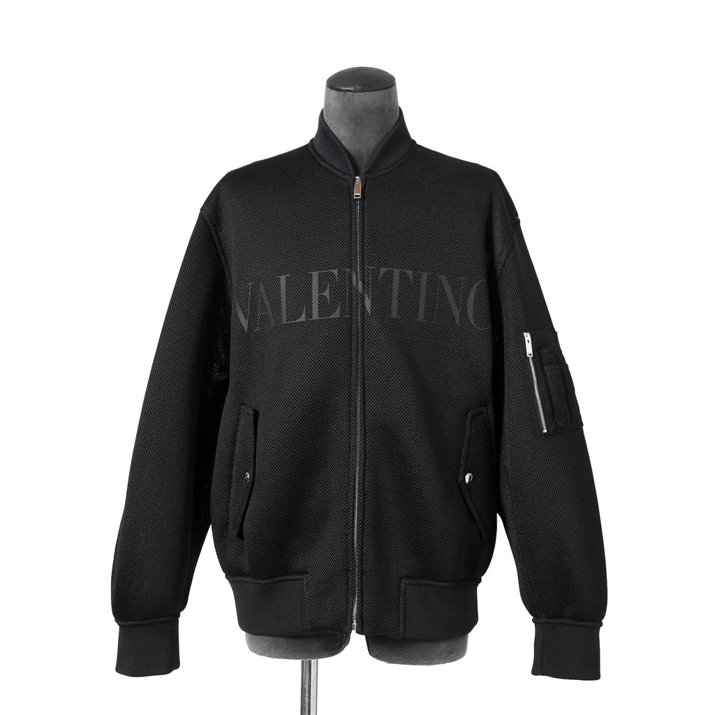 VALENTINO GARAVANI ヴァレンティノ ガラヴァーニ / 21AW 美品 ブラックメッシュ ロゴプリント ルーズフィット ボンバージャケット/ WV0CIK407VH / size 44 (BLACK)