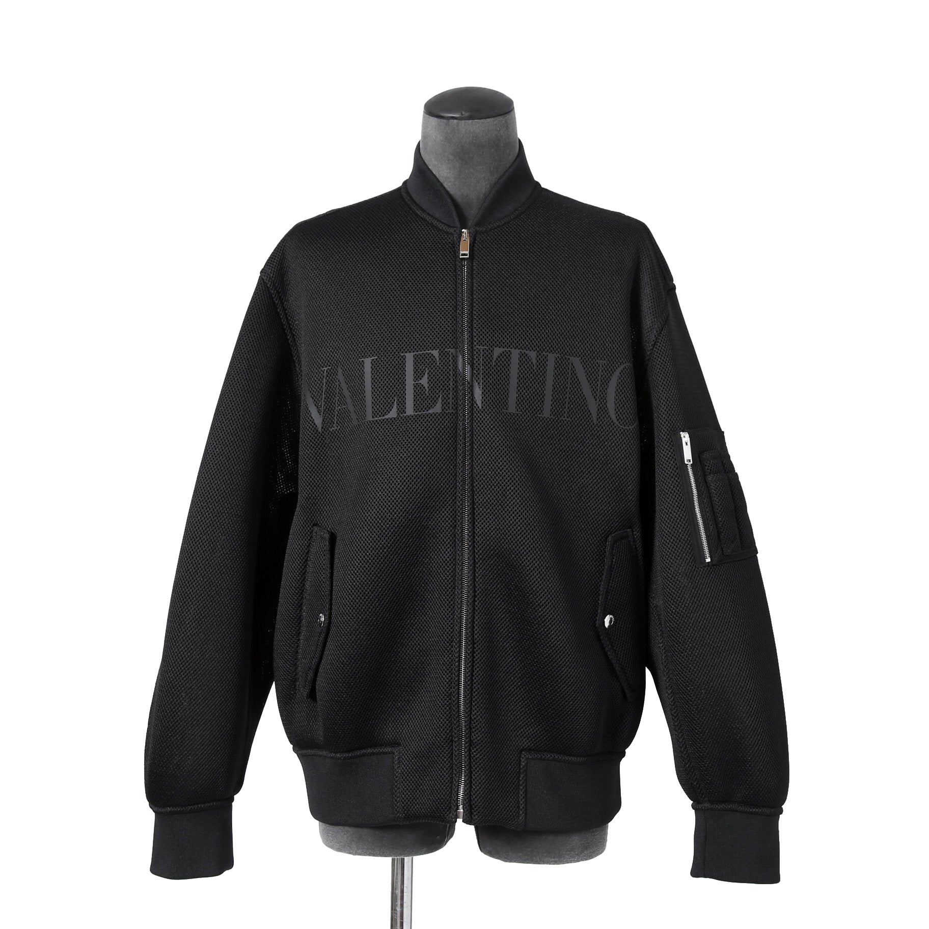 VALENTINO GARAVANI ヴァレンティノ ガラヴァーニ / 21AW 美品 ブラックメッシュ ロゴプリント ルーズフィット ボンバージャケット/ WV0CIK407VH / size 44 (BLACK)