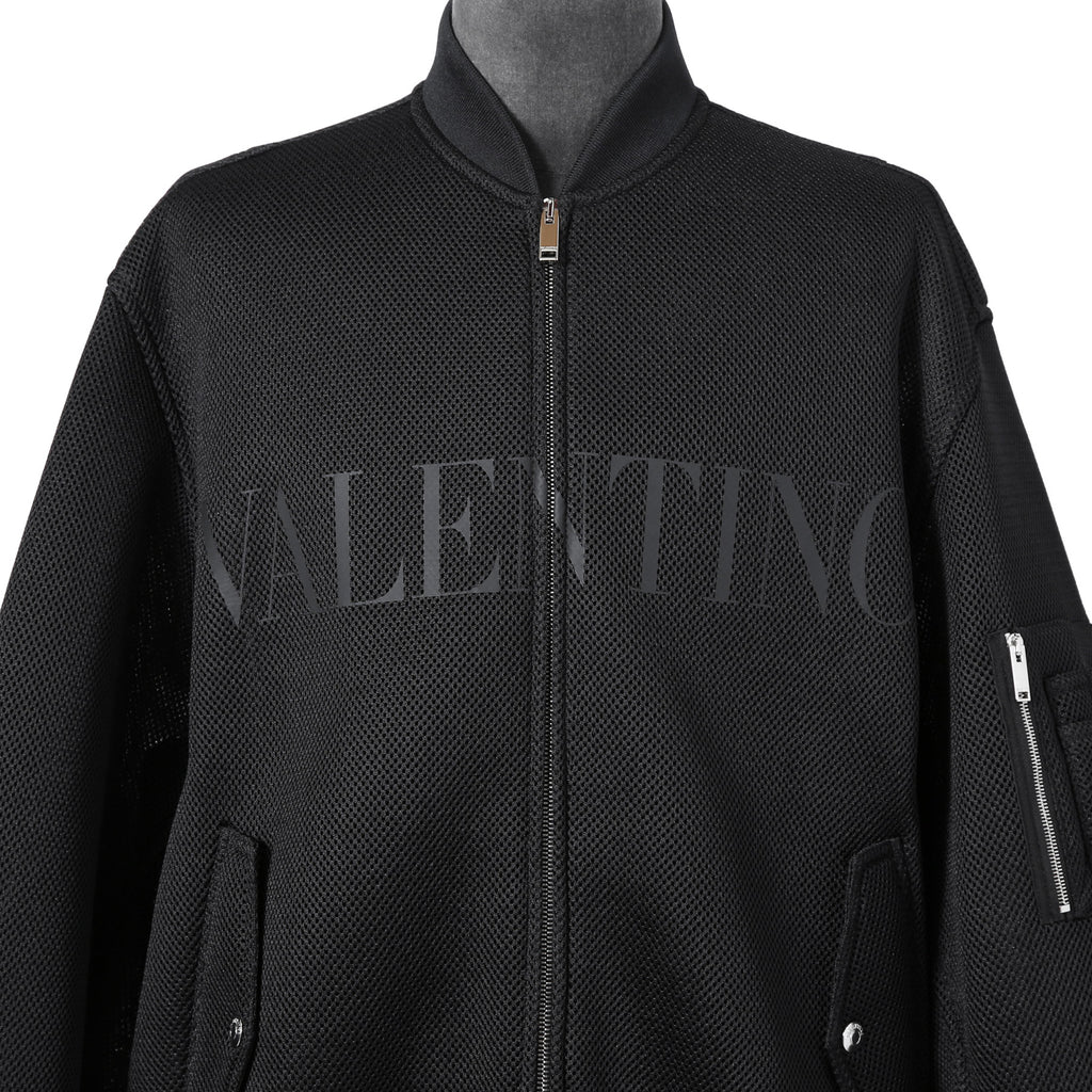 VALENTINO GARAVANI ヴァレンティノ ガラヴァーニ / 21AW 美品 ブラックメッシュ ロゴプリント ルーズフィット ボンバージャケット/ WV0CIK407VH / size 44 (BLACK)