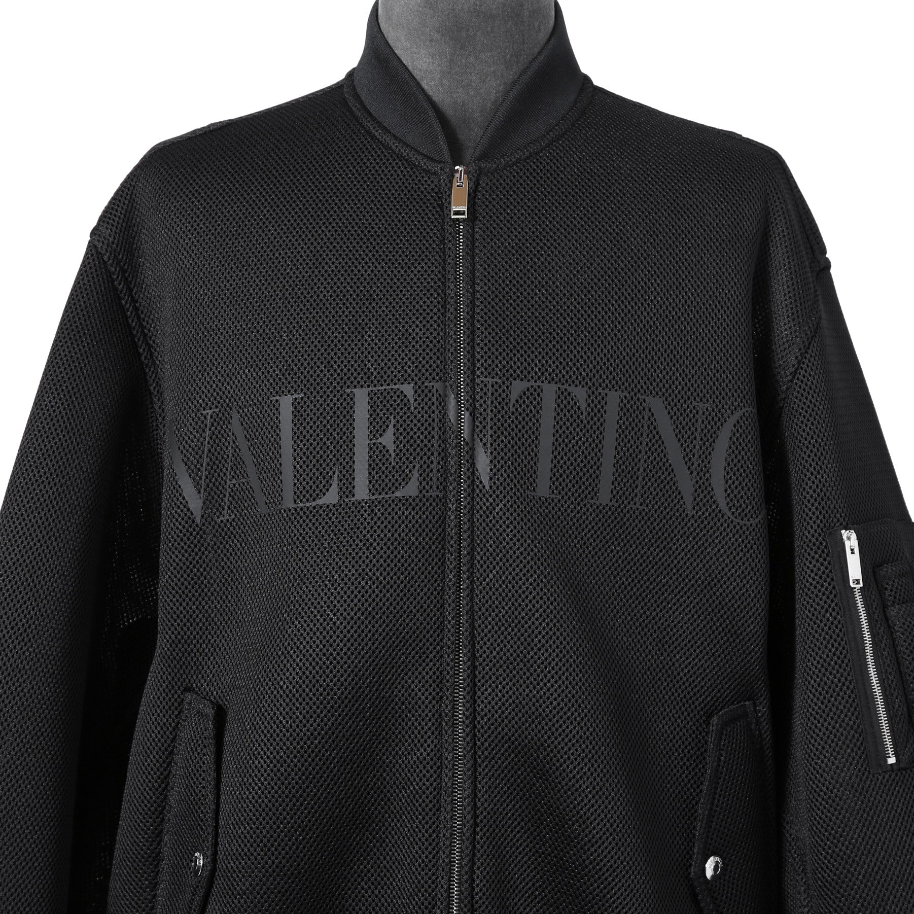 VALENTINO GARAVANI ヴァレンティノ ガラヴァーニ / 21AW 美品 ブラックメッシュ ロゴプリント ルーズフィット ボンバージャケット/ WV0CIK407VH / size 44 (BLACK)