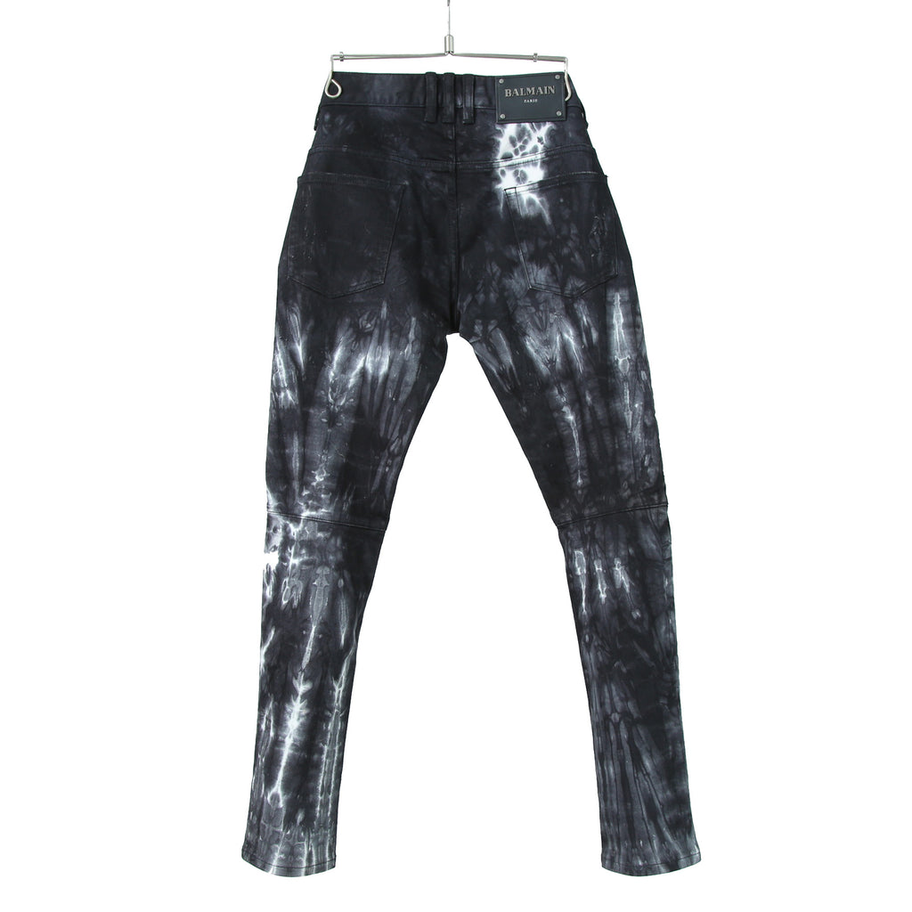 BALMAN PARIS バルマン パリ / タイダイ染め ストレッチ バイカー デニム / スキニーパンツ / size 28 (BLACK)