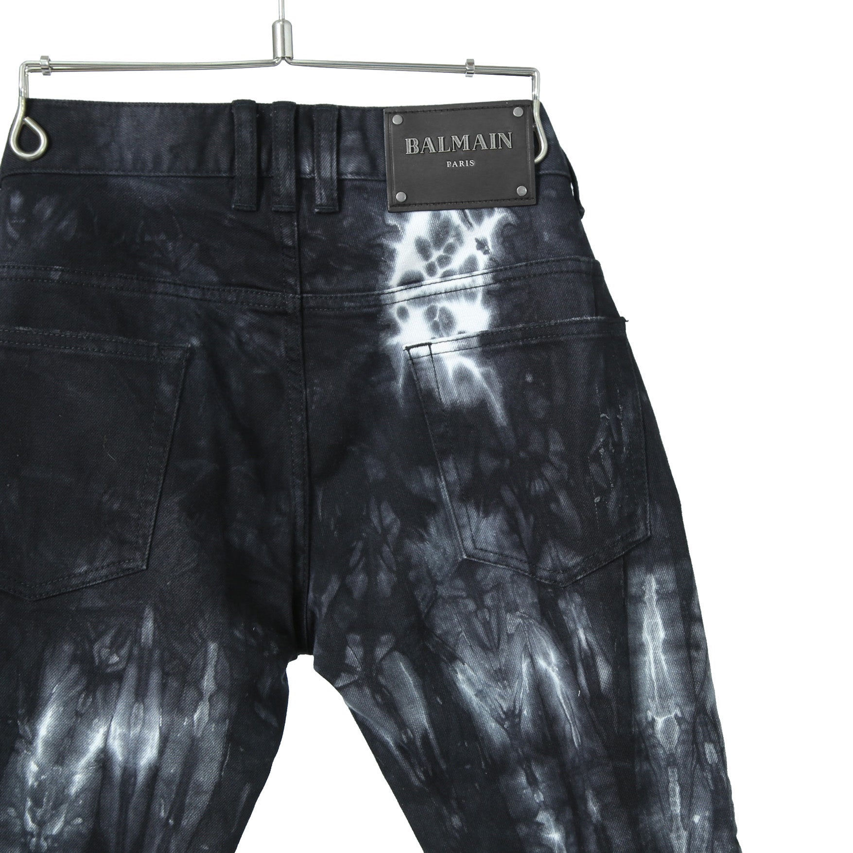 BALMAN PARIS バルマン パリ / タイダイ染め ストレッチ バイカー デニム / スキニーパンツ / size 28 (BLACK)