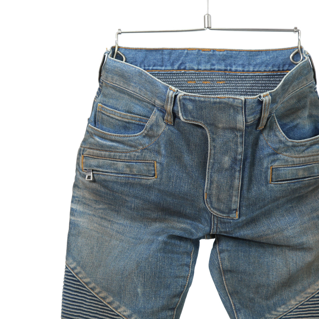 BALMAN バルマン / 蛇腹 バイカー ダメージ加工 デニム パンツ / スキニー / size 29 (BLACK)
