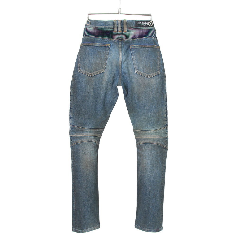 BALMAN バルマン / 蛇腹 バイカー ダメージ加工 デニム パンツ / スキニー / size 29 (BLACK)