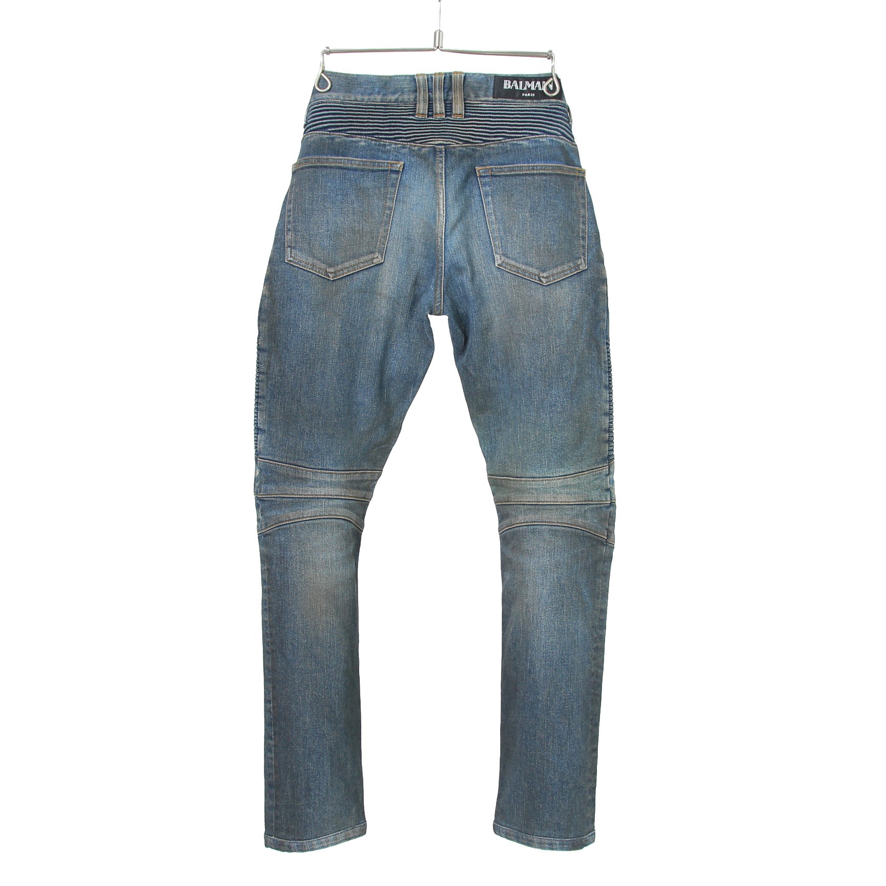 BALMAN バルマン / 蛇腹 バイカー ダメージ加工 デニム パンツ / スキニー / size 29 (BLACK)