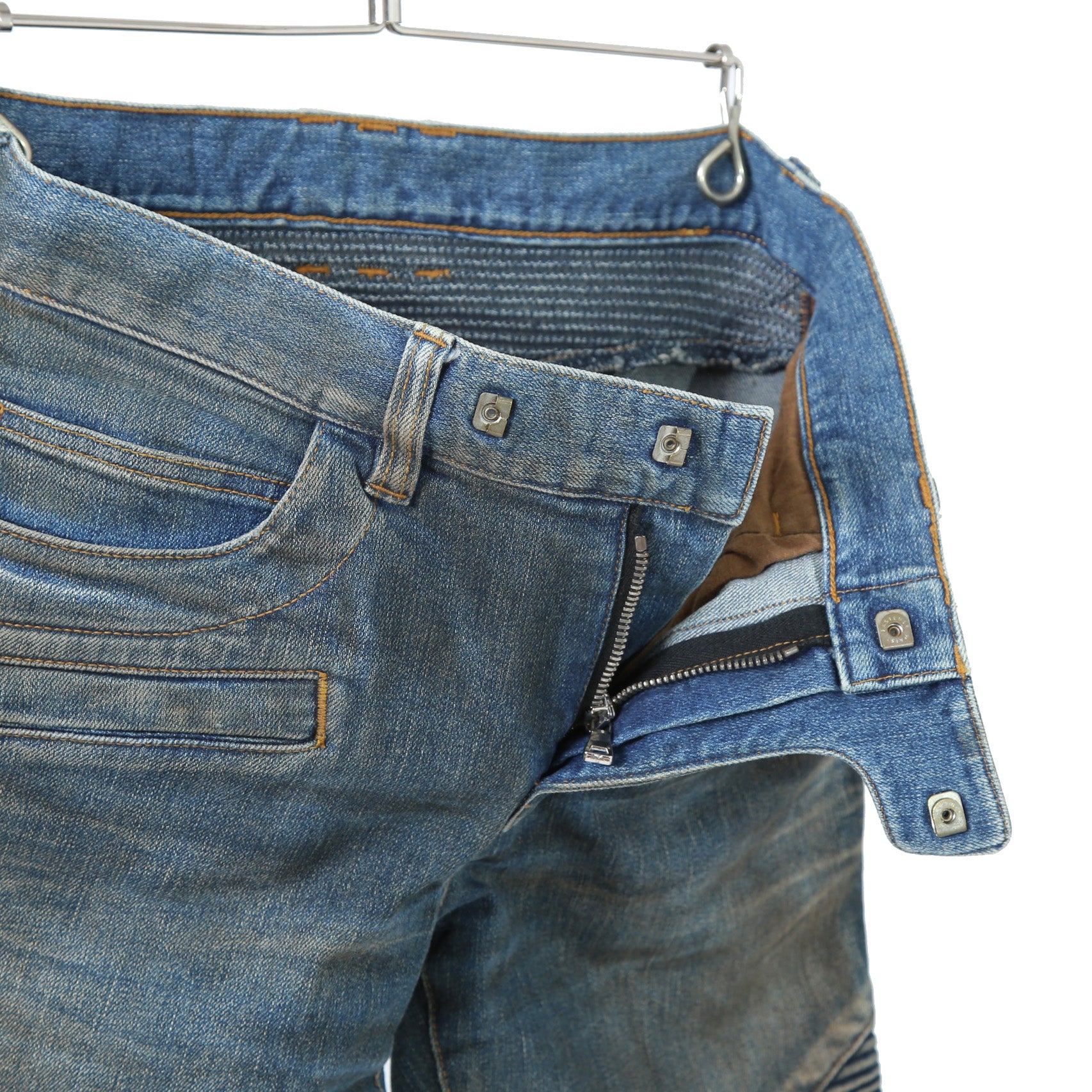 BALMAN バルマン / 蛇腹 バイカー ダメージ加工 デニム パンツ / スキニー / size 29 (BLACK)