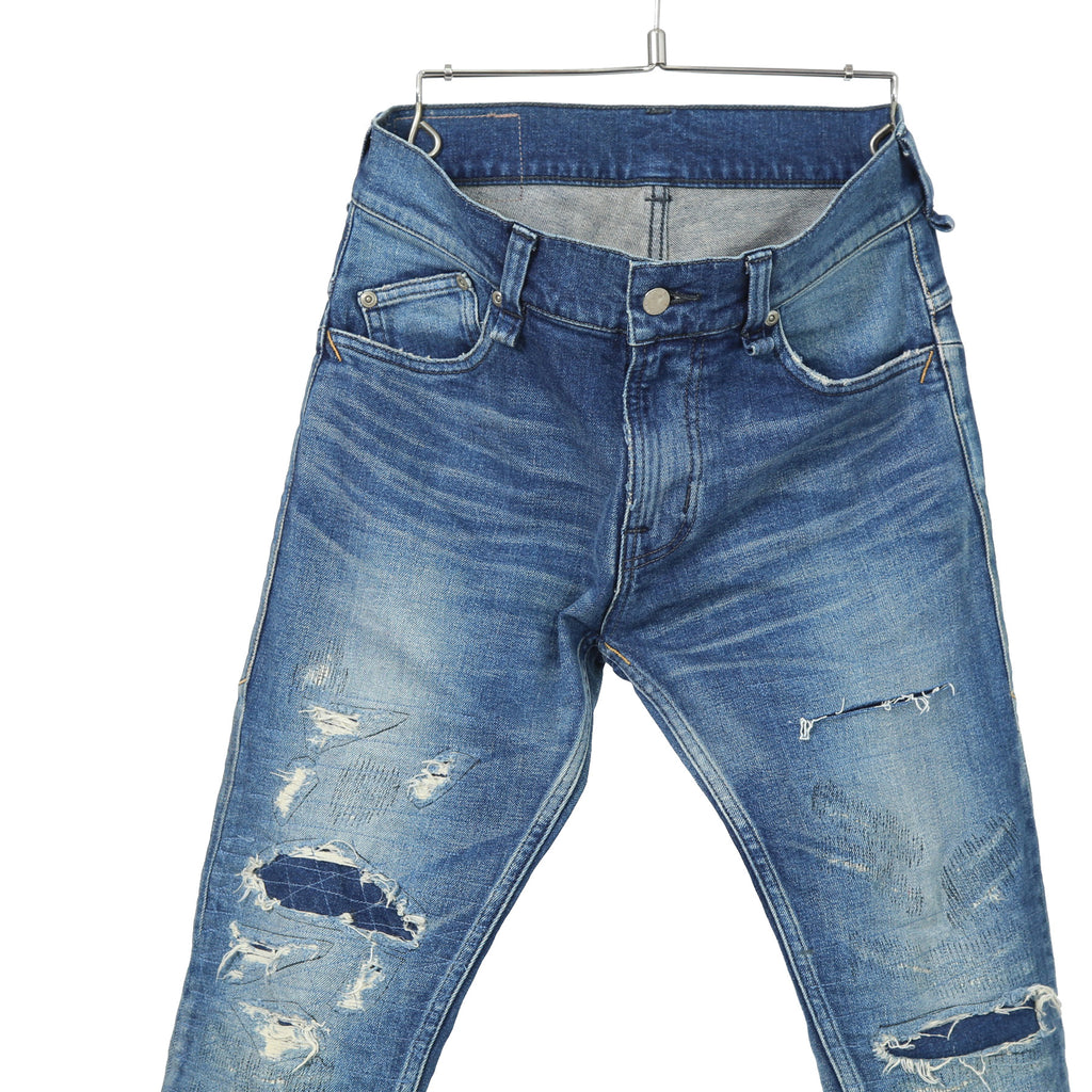 STRUM ストラム / 美品 22AW 12.5oz オーガニックコットン ストレッチデニム TIGHT JOE タイトストレート クラッシュ + リペア / size 30 (INDIGO)