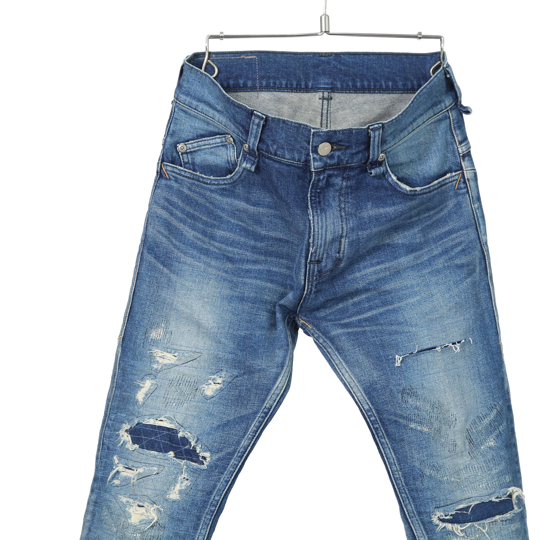 STRUM ストラム / 美品 22AW 12.5oz オーガニックコットン ストレッチデニム TIGHT JOE タイトストレート クラッシュ + リペア / size 30 (INDIGO)