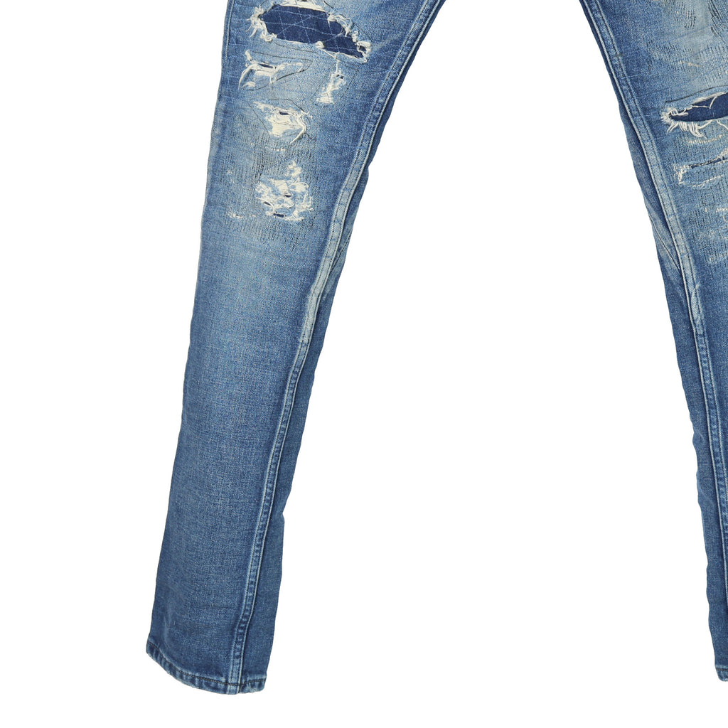 STRUM ストラム / 美品 22AW 12.5oz オーガニックコットン ストレッチデニム TIGHT JOE タイトストレート クラッシュ + リペア / size 30 (INDIGO)