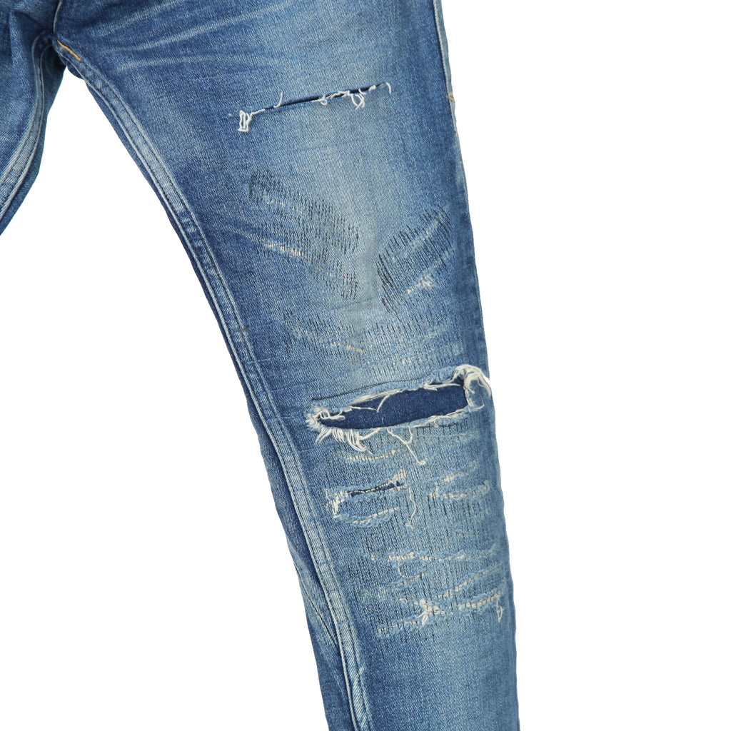 STRUM ストラム / 美品 22AW 12.5oz オーガニックコットン ストレッチデニム TIGHT JOE タイトストレート クラッシュ + リペア / size 30 (INDIGO)