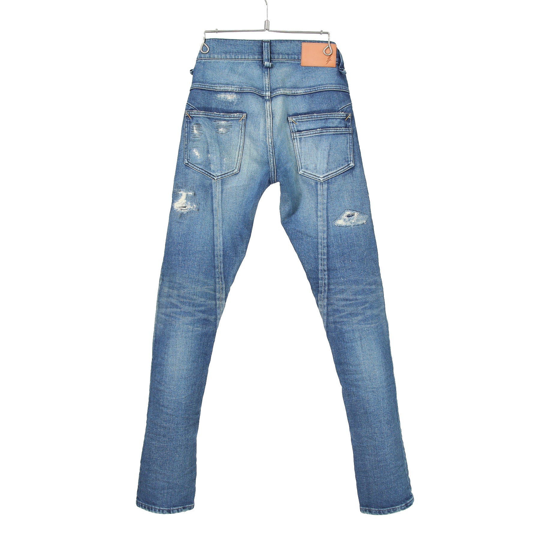 STRUM ストラム / 美品 22AW 12.5oz オーガニックコットン ストレッチデニム TIGHT JOE タイトストレート クラッシュ + リペア / size 30 (INDIGO)