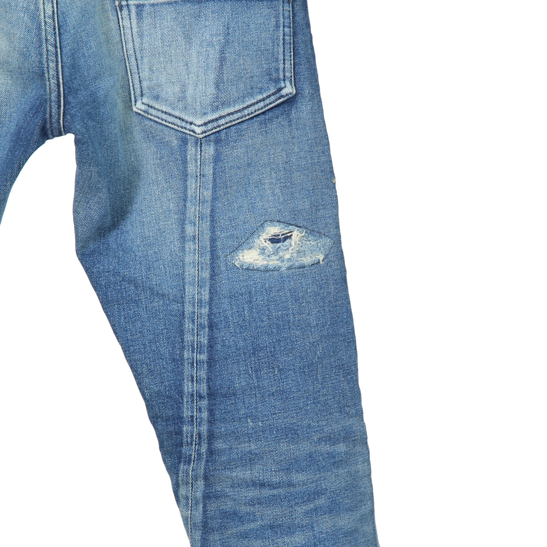 STRUM ストラム / 美品 22AW 12.5oz オーガニックコットン ストレッチデニム TIGHT JOE タイトストレート クラッシュ + リペア / size 30 (INDIGO)