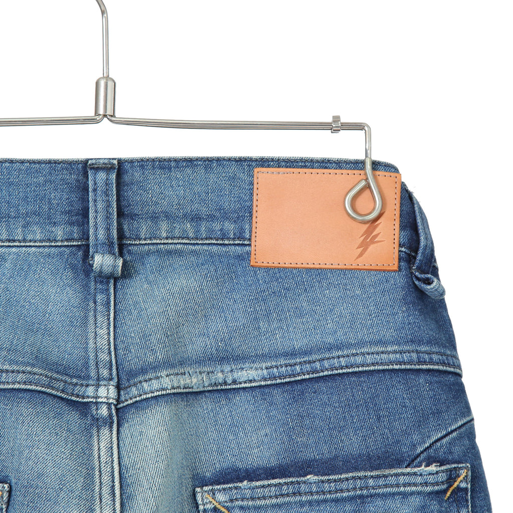 STRUM ストラム / 美品 22AW 12.5oz オーガニックコットン ストレッチデニム TIGHT JOE タイトストレート クラッシュ + リペア / size 30 (INDIGO)