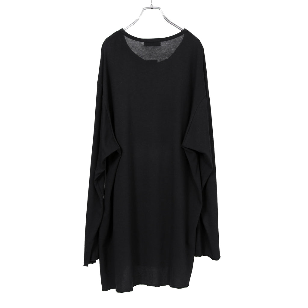 新品 Yohji Yamamoto Pour Homme ヨウジヤマモト / 24SS ウール混天竺 スリット入り 長袖Tシャツ / size 3 (BLACK)