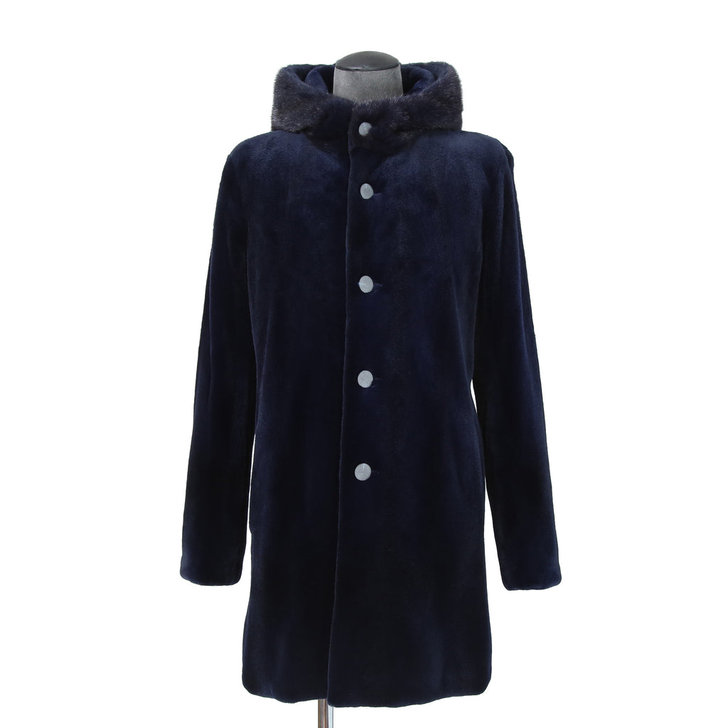 North Beach ノースビーチ / Mink Far Hooded Coat / NAVY