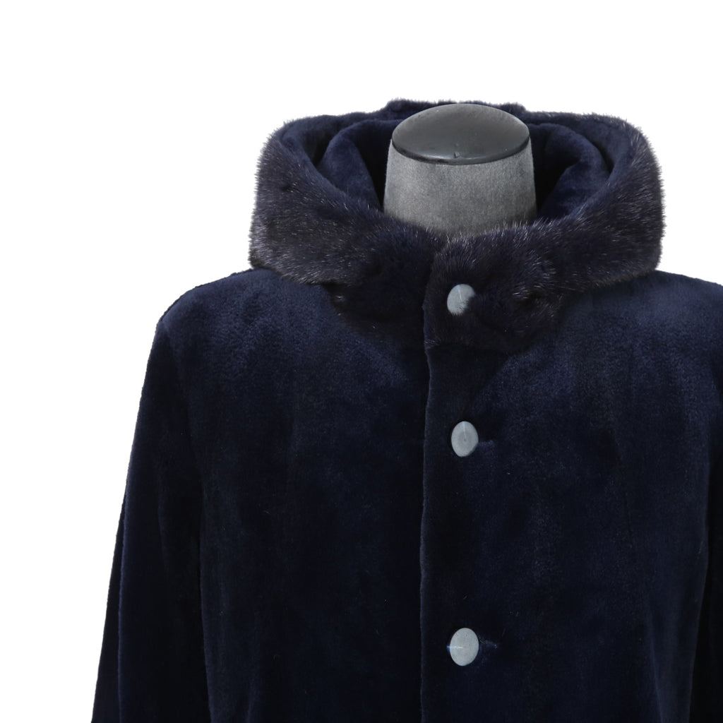North Beach ノースビーチ / Mink Far Hooded Coat / NAVY