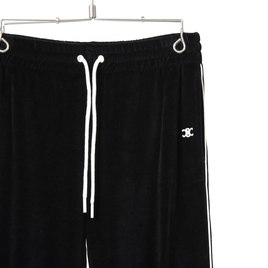 CELINE セリーヌ / 美品 トリオンフ 刺繍 ベルベット トラックパンツ / ベロア ジャージ/  2Z350748Q / size S (BLACK)