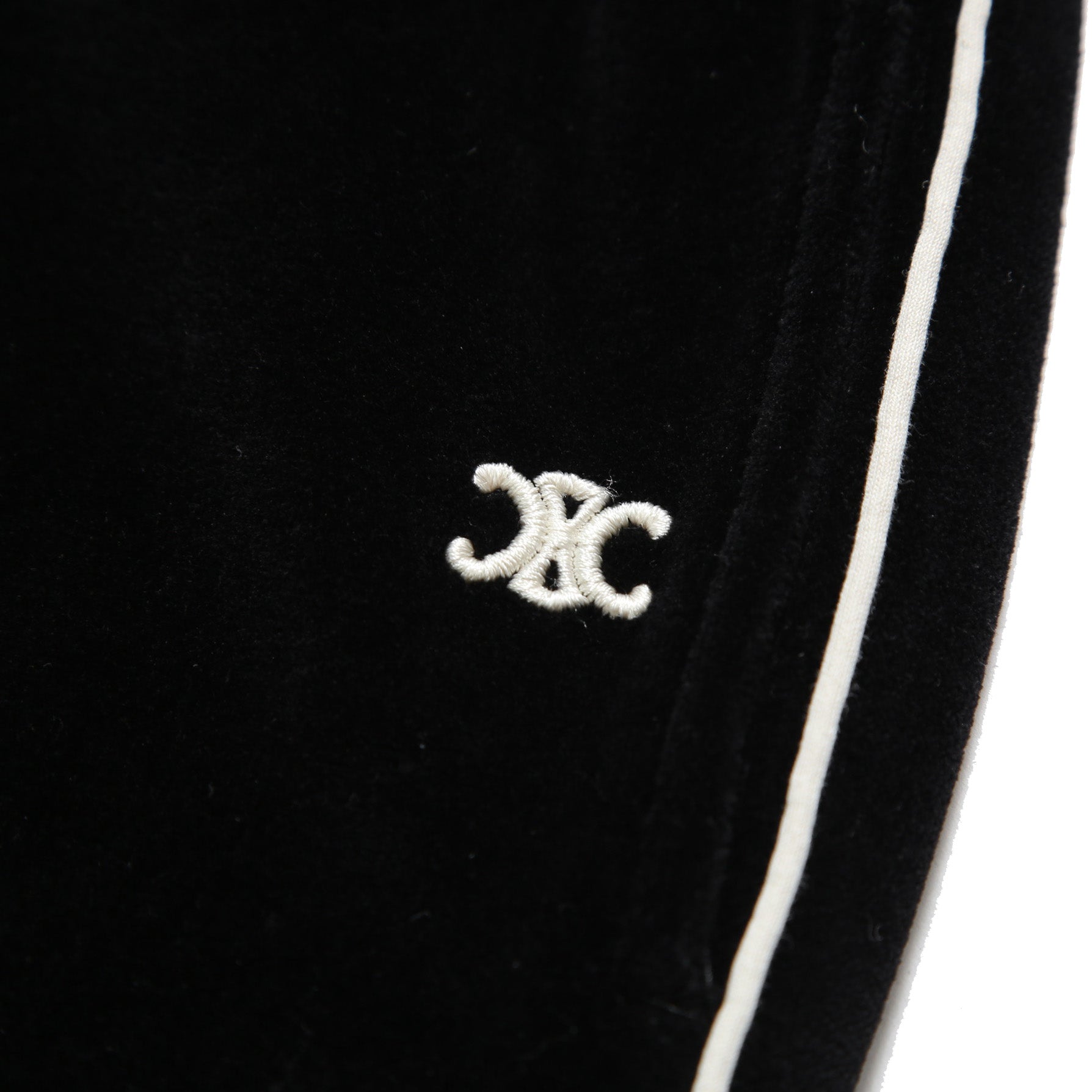 CELINE セリーヌ / 美品 トリオンフ 刺繍 ベルベット トラックパンツ / ベロア ジャージ/  2Z350748Q / size S (BLACK)