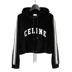CELINE セリーヌ / 2024AW 美品 ロゴ パッチ ベルベット プルオーバー パーカー / ベロア 長袖 / 2Y12C748Q  / size M (BLACK)