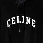 CELINE セリーヌ / 2024AW 美品 ロゴ パッチ ベルベット プルオーバー パーカー / ベロア 長袖 / 2Y12C748Q  / size M (BLACK)