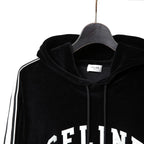CELINE セリーヌ / 2024AW 美品 ロゴ パッチ ベルベット プルオーバー パーカー / ベロア 長袖 / 2Y12C748Q  / size M (BLACK)