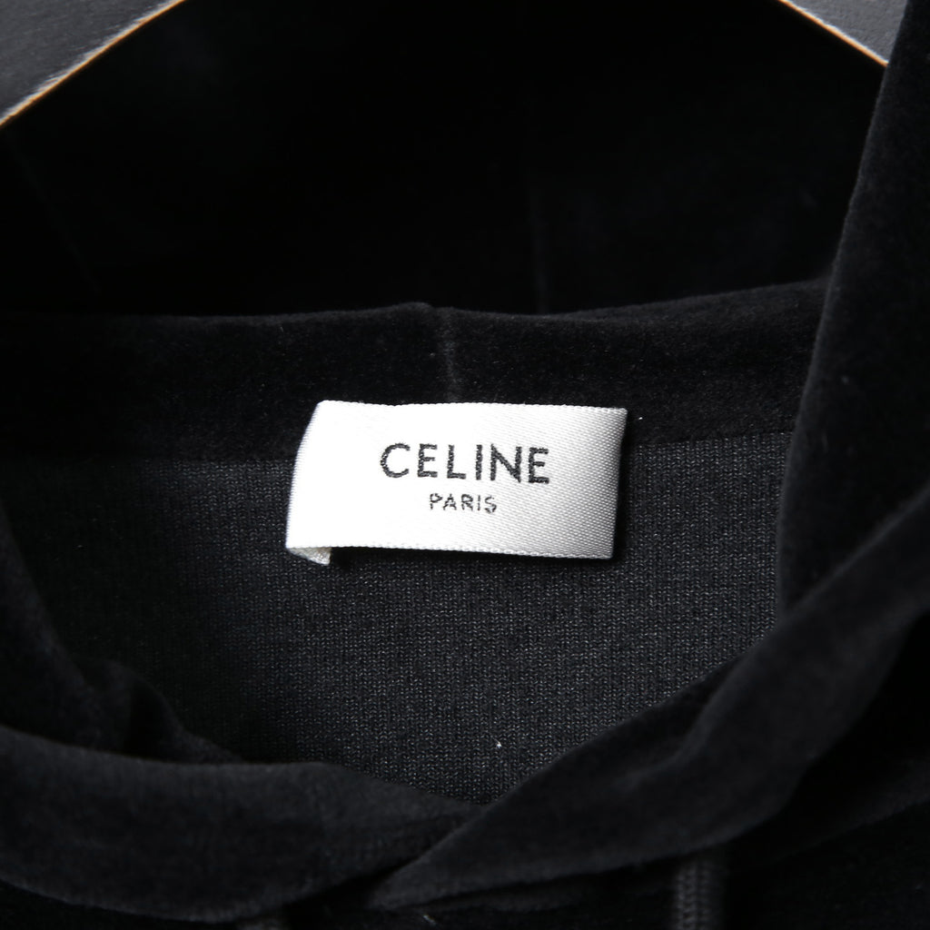 CELINE セリーヌ / 2024AW 美品 ロゴ パッチ ベルベット プルオーバー パーカー / ベロア 長袖 / 2Y12C748Q  / size M (BLACK)