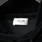 CELINE セリーヌ / 2024AW 美品 ロゴ パッチ ベルベット プルオーバー パーカー / ベロア 長袖 / 2Y12C748Q  / size M (BLACK)
