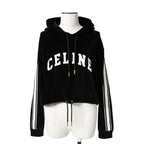 CELINE セリーヌ / 2024AW 美品 ロゴ パッチ ベルベット プルオーバー パーカー / ベロア 長袖 / 2Y12C748Q  / size M (BLACK)