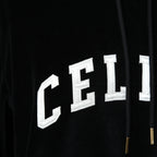 CELINE セリーヌ / 2024AW 美品 ロゴ パッチ ベルベット プルオーバー パーカー / ベロア 長袖 / 2Y12C748Q  / size M (BLACK)