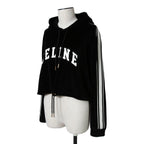 CELINE セリーヌ / 2024AW 美品 ロゴ パッチ ベルベット プルオーバー パーカー / ベロア 長袖 / 2Y12C748Q  / size M (BLACK)
