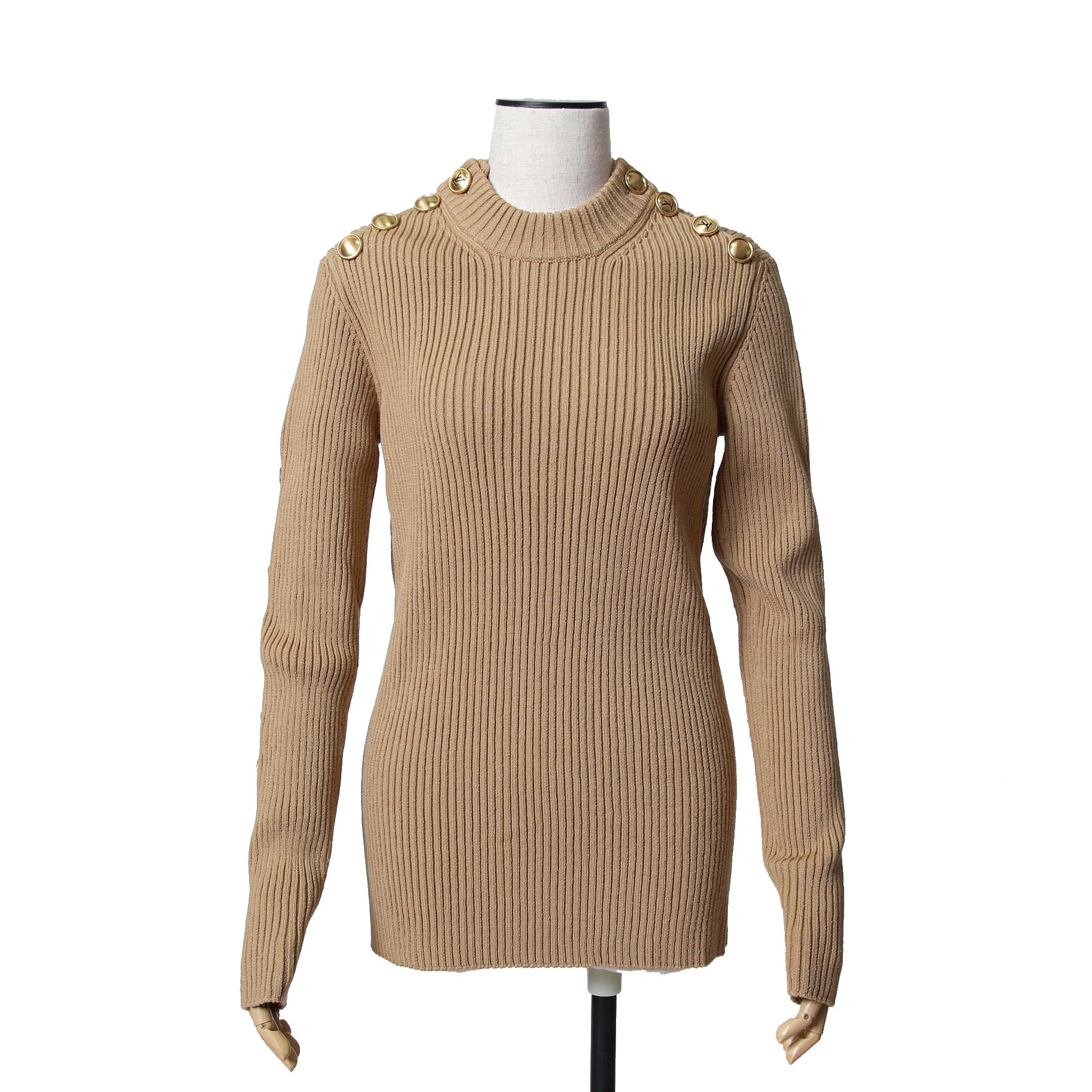 新品 LOUIS VUITTON ルイ ヴィトン / 22AW ボタン装飾 ウール リブ ニット / RW222W PU4 / size M (BEIGE) レディース
