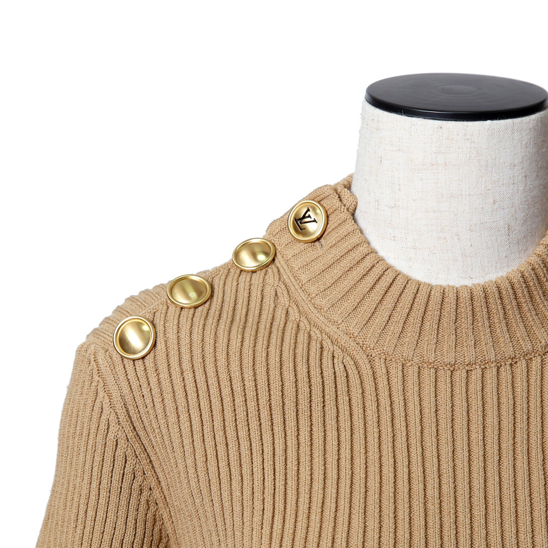 新品 LOUIS VUITTON ルイ ヴィトン / 22AW ボタン装飾 ウール リブ ニット / RW222W PU4 / size M (BEIGE) レディース