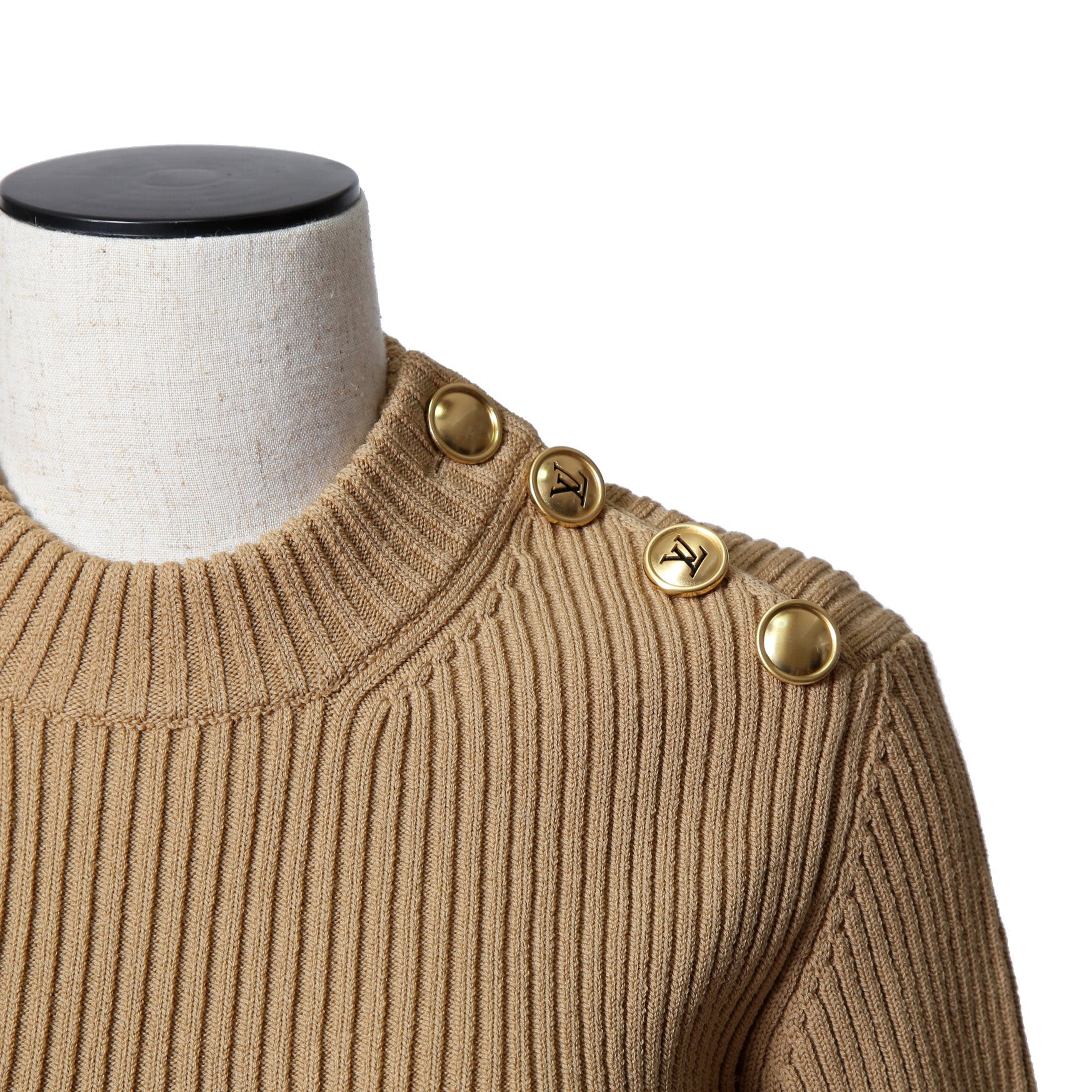 新品 LOUIS VUITTON ルイ ヴィトン / 22AW ボタン装飾 ウール リブ ニット / RW222W PU4 / size M (BEIGE) レディース