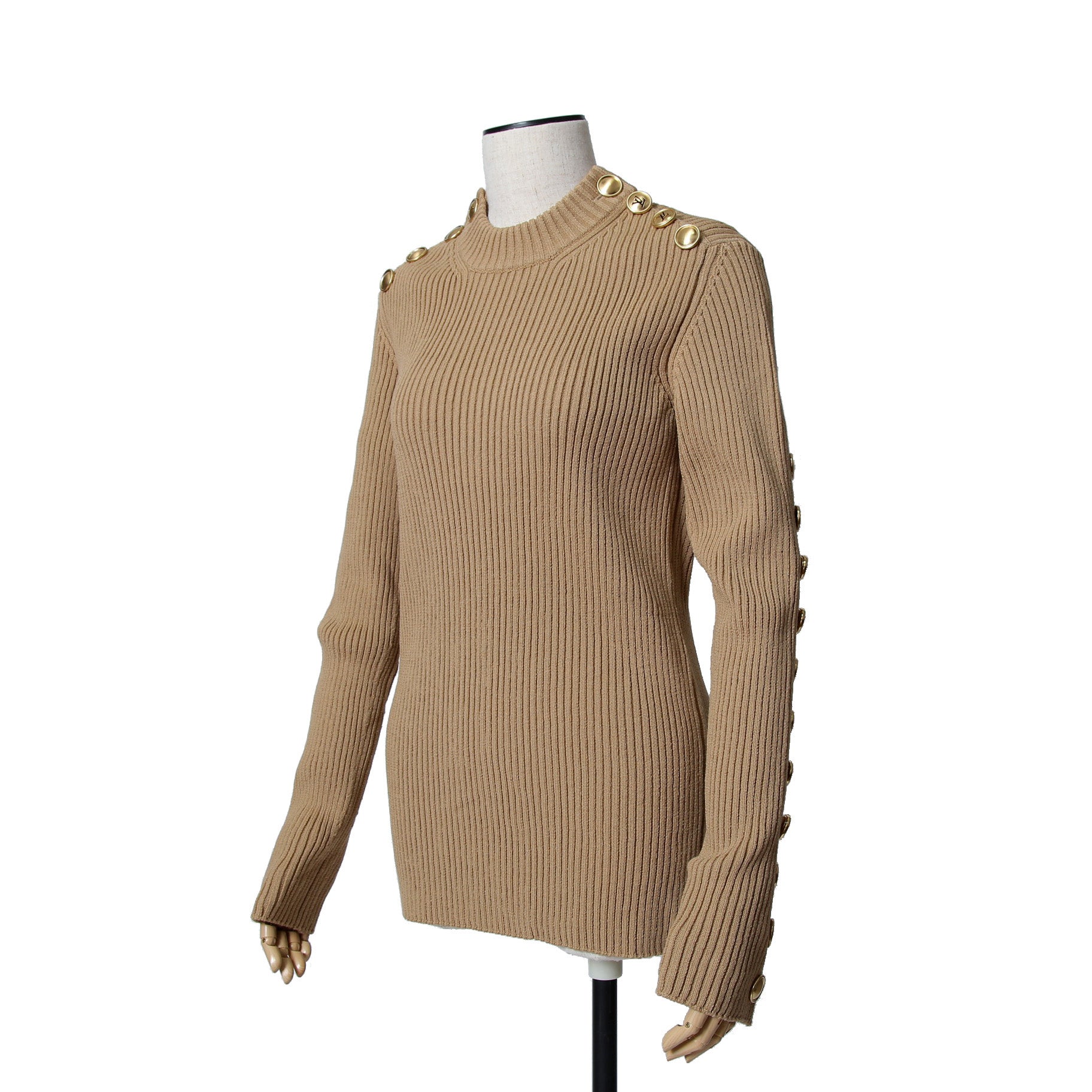 新品 LOUIS VUITTON ルイ ヴィトン / 22AW ボタン装飾 ウール リブ ニット / RW222W PU4 / size M (BEIGE) レディース