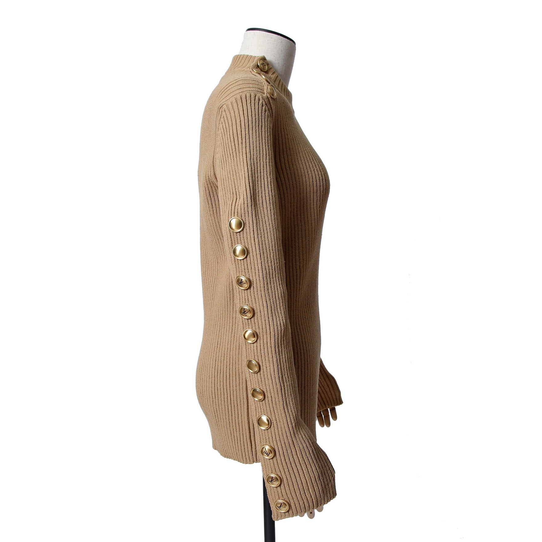 新品 LOUIS VUITTON ルイ ヴィトン / 22AW ボタン装飾 ウール リブ ニット / RW222W PU4 / size M (BEIGE) レディース