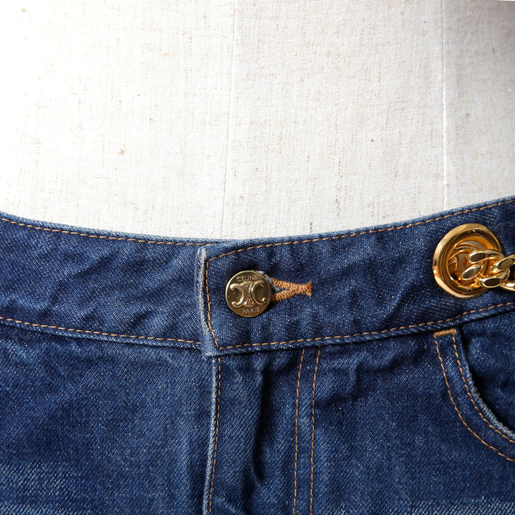CELINE セリーヌ / 23AW 表参道店 限定 トリオンフ ゴールドチェーン デニム ミニスカート / size 27 (INDIGO) レディース