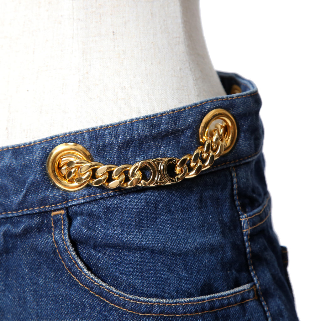 CELINE セリーヌ / 23AW 表参道店 限定 トリオンフ ゴールドチェーン デニム ミニスカート / size 27 (INDIGO) レディース