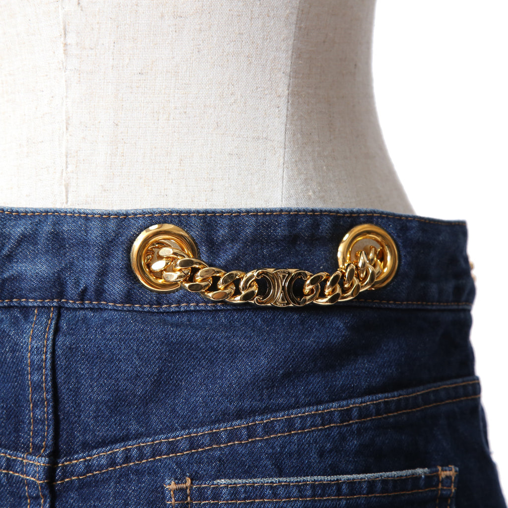 CELINE セリーヌ / 23AW 表参道店 限定 トリオンフ ゴールドチェーン デニム ミニスカート / size 27 (INDIGO) レディース