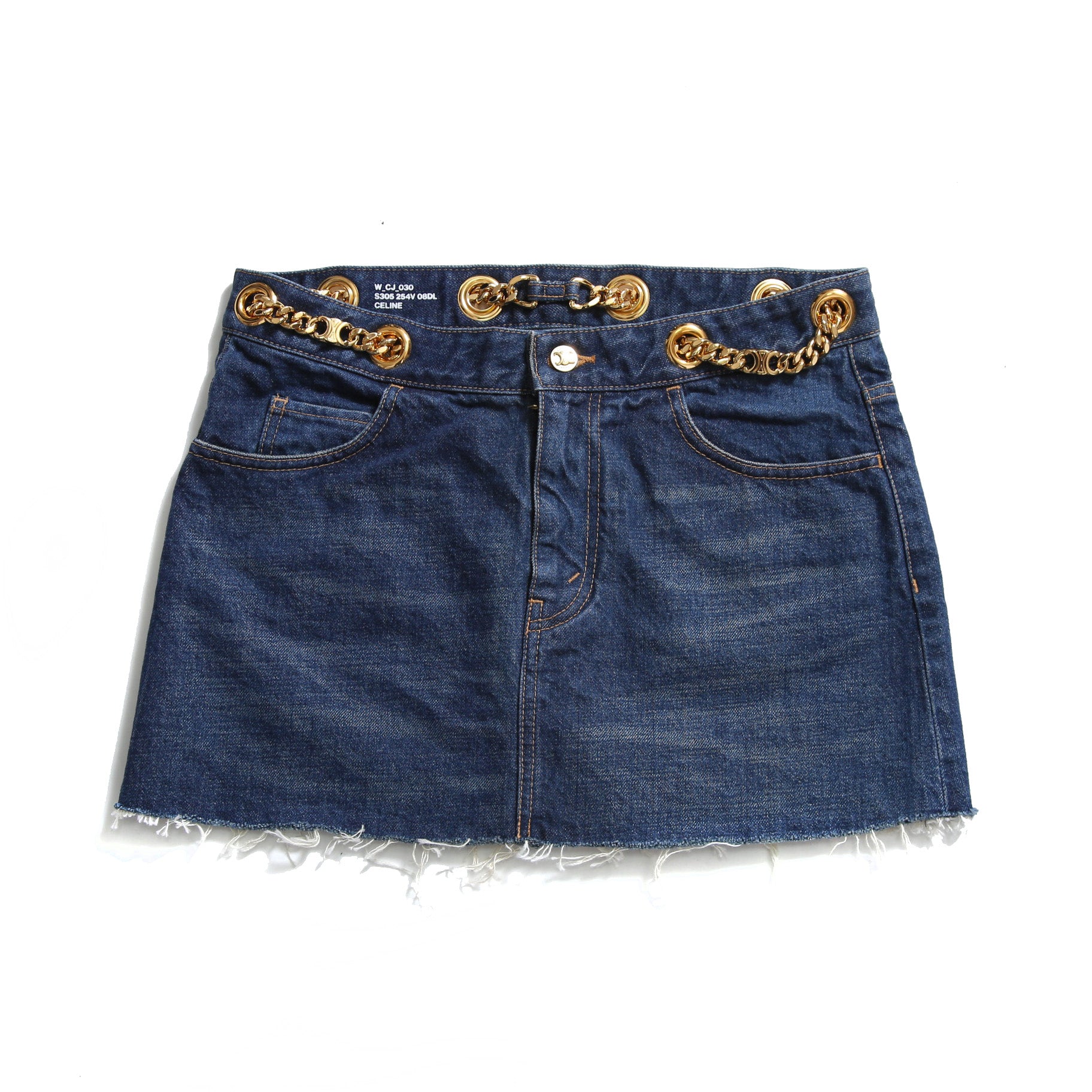 CELINE セリーヌ / 23AW 表参道店 限定 トリオンフ ゴールドチェーン デニム ミニスカート / size 27 (INDIGO) レディース