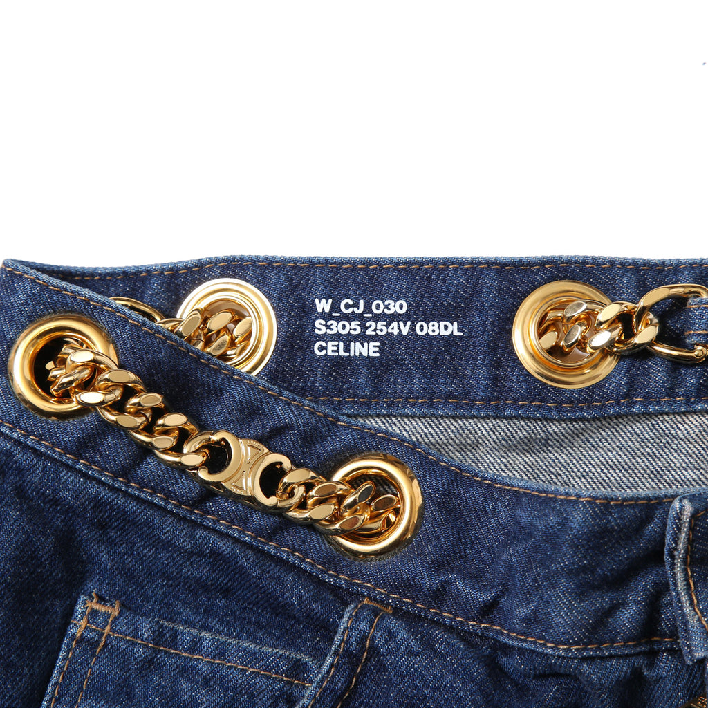 CELINE セリーヌ / 23AW 表参道店 限定 トリオンフ ゴールドチェーン デニム ミニスカート / size 27 (INDIGO) レディース