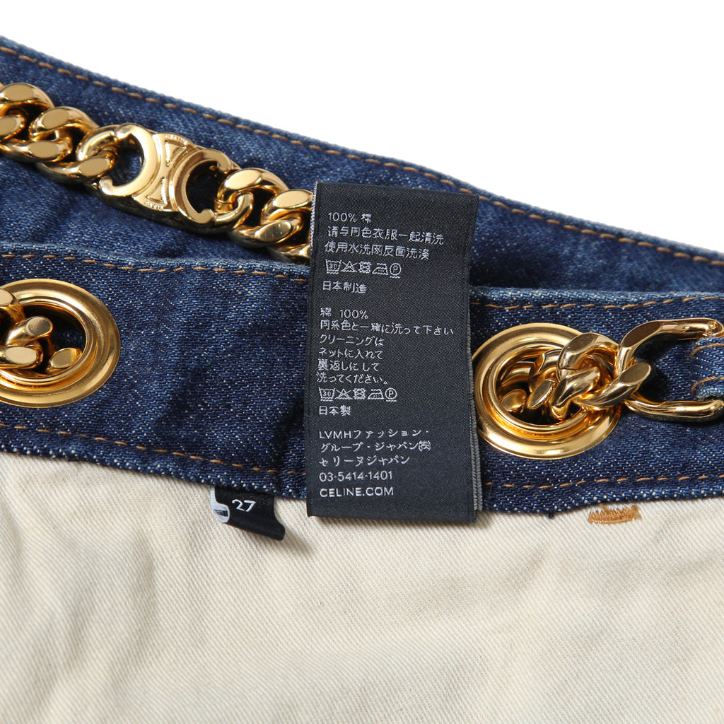 CELINE セリーヌ / 23AW 表参道店 限定 トリオンフ ゴールドチェーン デニム ミニスカート / size 27 (INDIGO) レディース