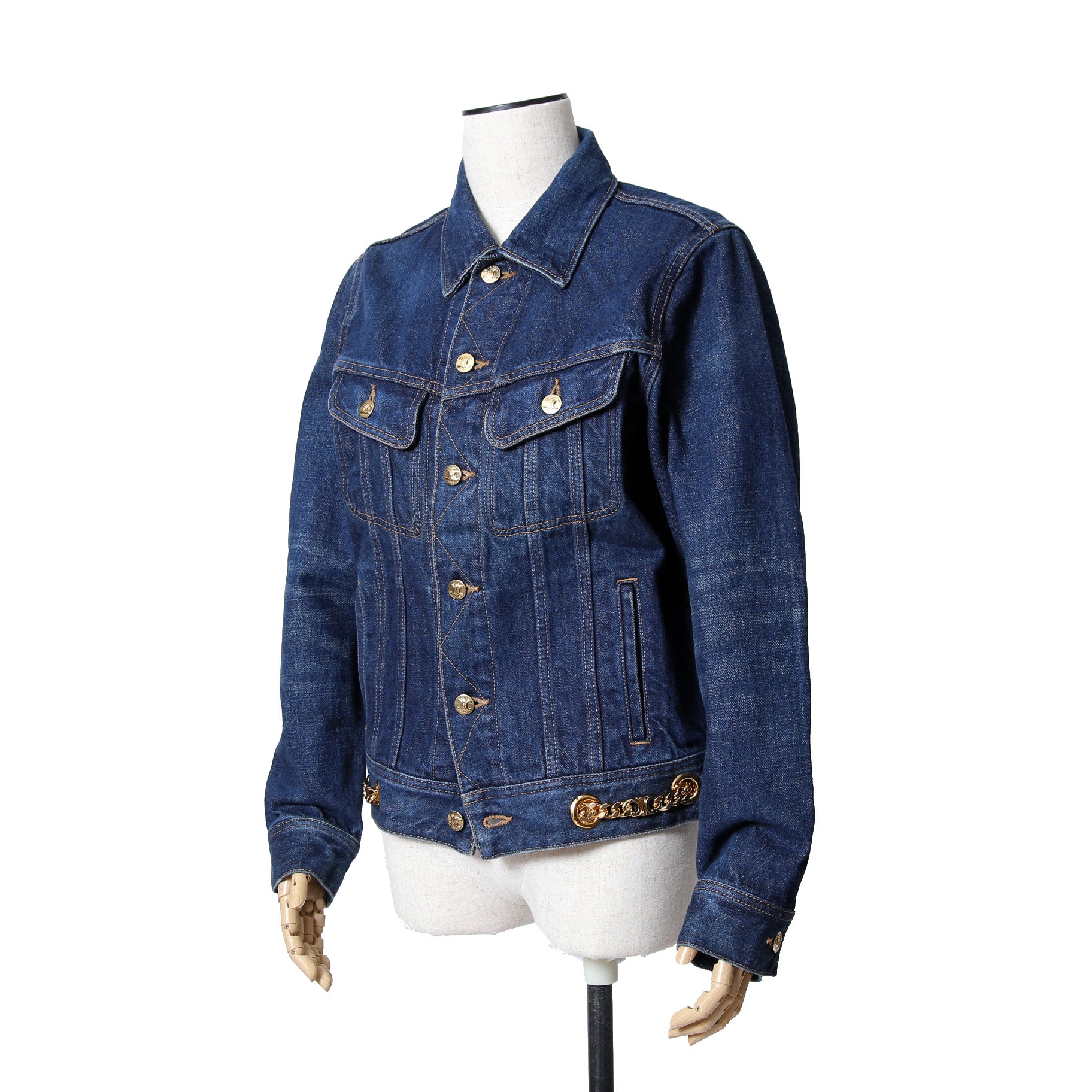 CELINE セリーヌ / 23AW 美品 表参道店 限定 トリオンフ ゴールドチェーン デニムジャケット/ size M (INDIGO) レディース