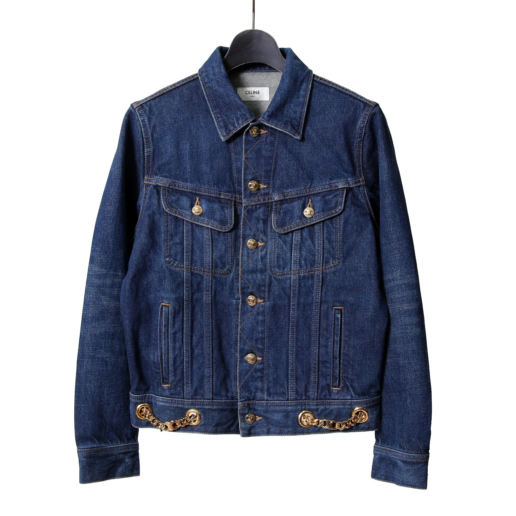 CELINE セリーヌ / 23AW 美品 表参道店 限定 トリオンフ ゴールドチェーン デニムジャケット/ size M (INDIGO) レディース