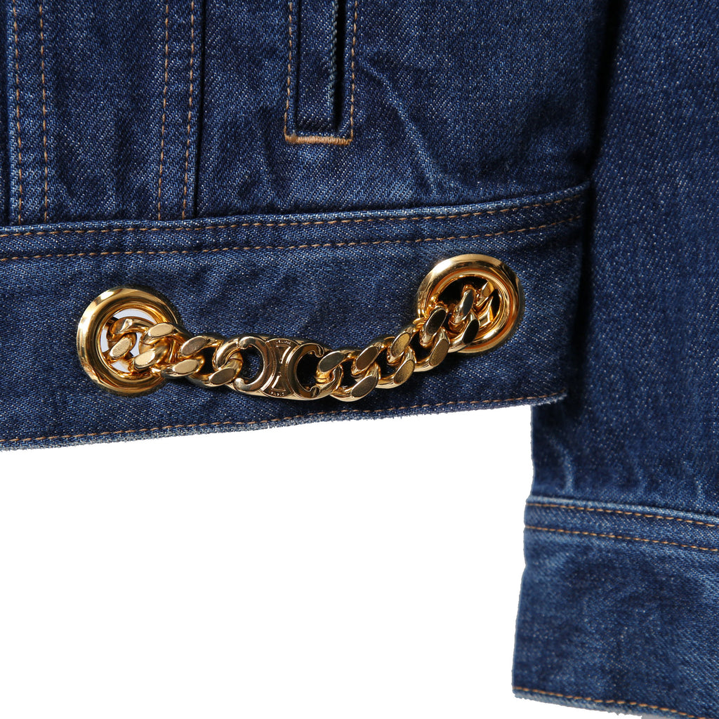 CELINE セリーヌ / 23AW 美品 表参道店 限定 トリオンフ ゴールドチェーン デニムジャケット/ size M (INDIGO) レディース