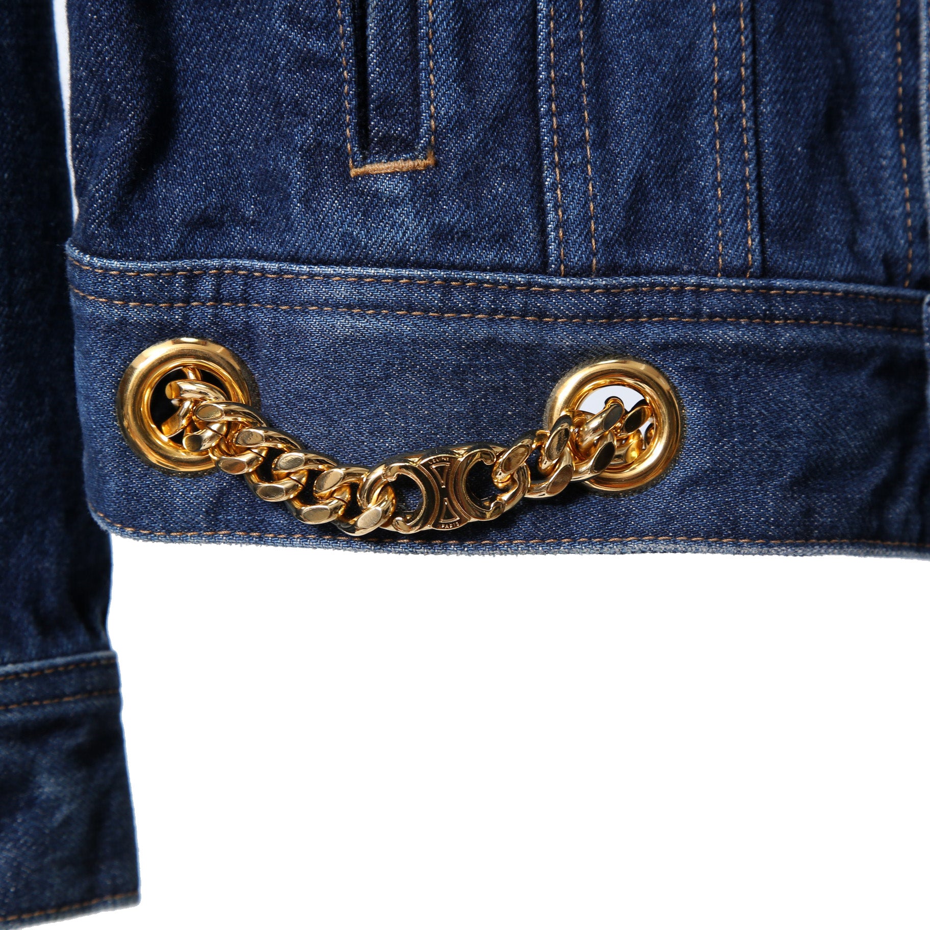 CELINE セリーヌ / 23AW 美品 表参道店 限定 トリオンフ ゴールドチェーン デニムジャケット/ size M (INDIGO) レディース
