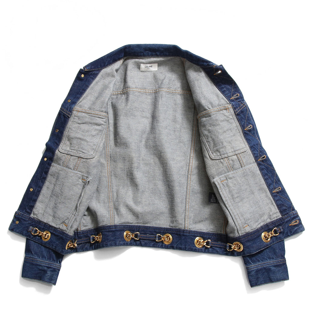 CELINE セリーヌ / 23AW 美品 表参道店 限定 トリオンフ ゴールドチェーン デニムジャケット/ size M (INDIGO) レディース