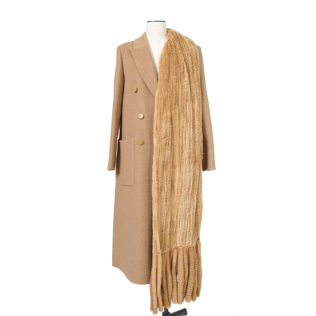 FENDI フェンディ / 2021AW 極美品  キャメルヘア ダブル ブレスト ロングコート / ミンクファー ストール / FF8155 A8GR / size 38 (M) CAMEL