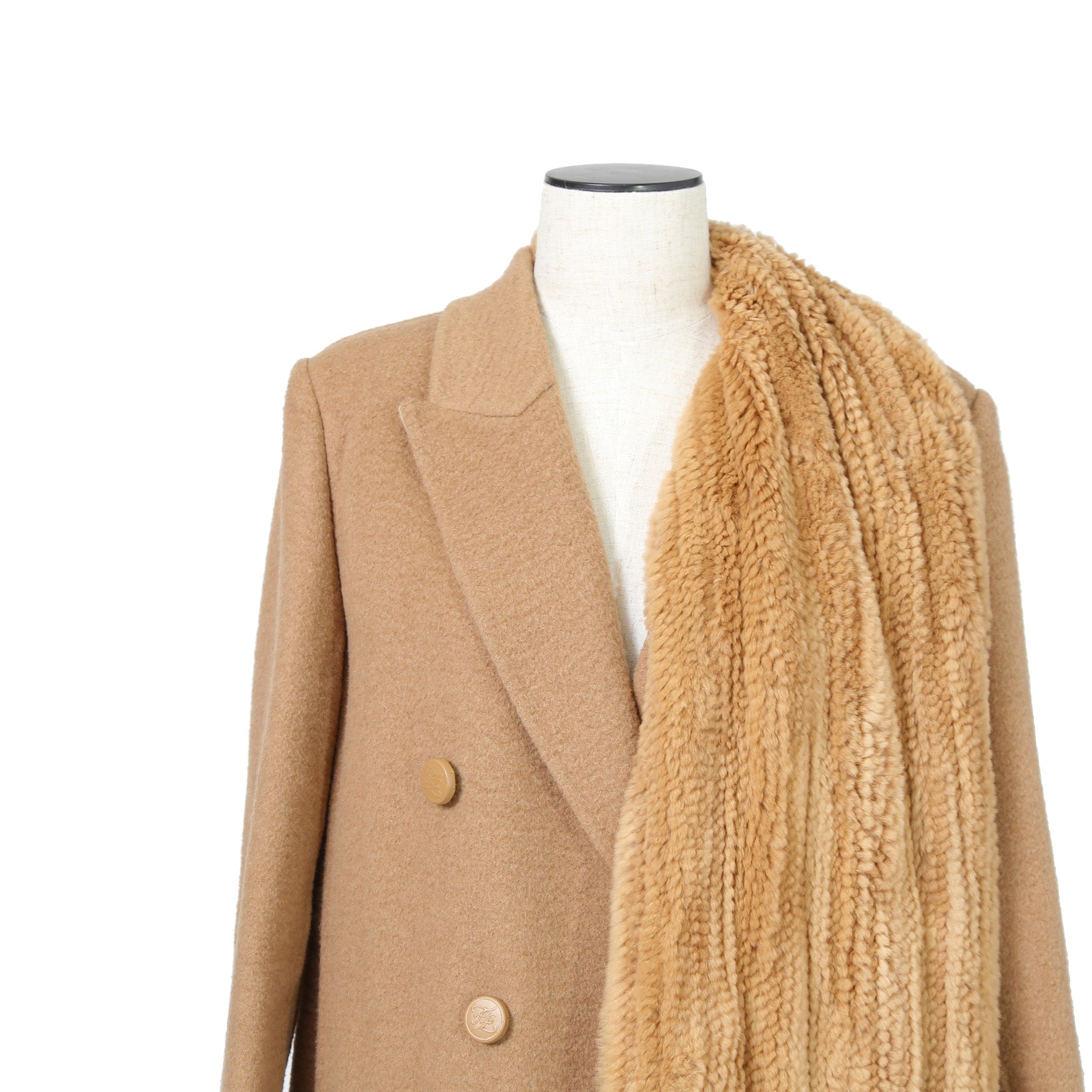 FENDI フェンディ / 2021AW 極美品  キャメルヘア ダブル ブレスト ロングコート / ミンクファー ストール / FF8155 A8GR / size 38 (M) CAMEL