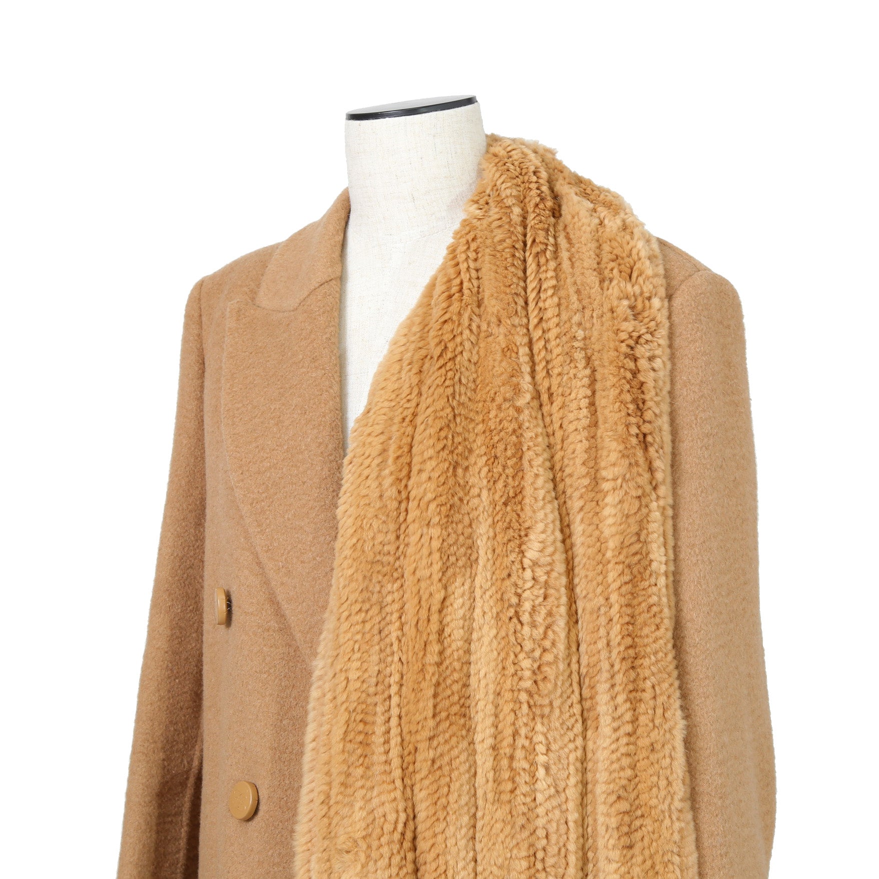 FENDI フェンディ / 2021AW 極美品  キャメルヘア ダブル ブレスト ロングコート / ミンクファー ストール / FF8155 A8GR / size 38 (M) CAMEL